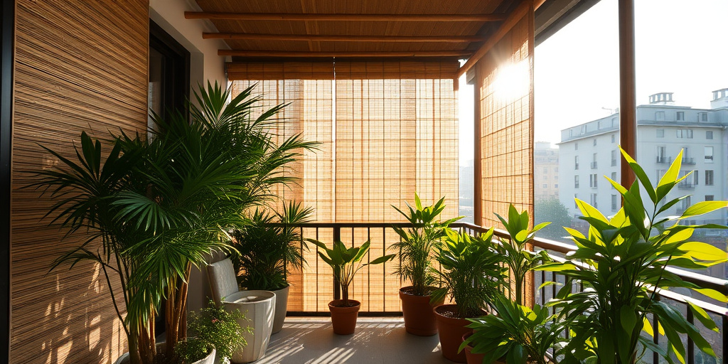 Balkon-Sichtschutz Ideen - - Stilvoll und funktional: Bambusrollos für den Balkon