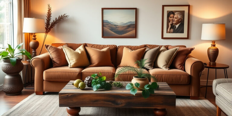Braunes Sofa stilvoll dekorieren