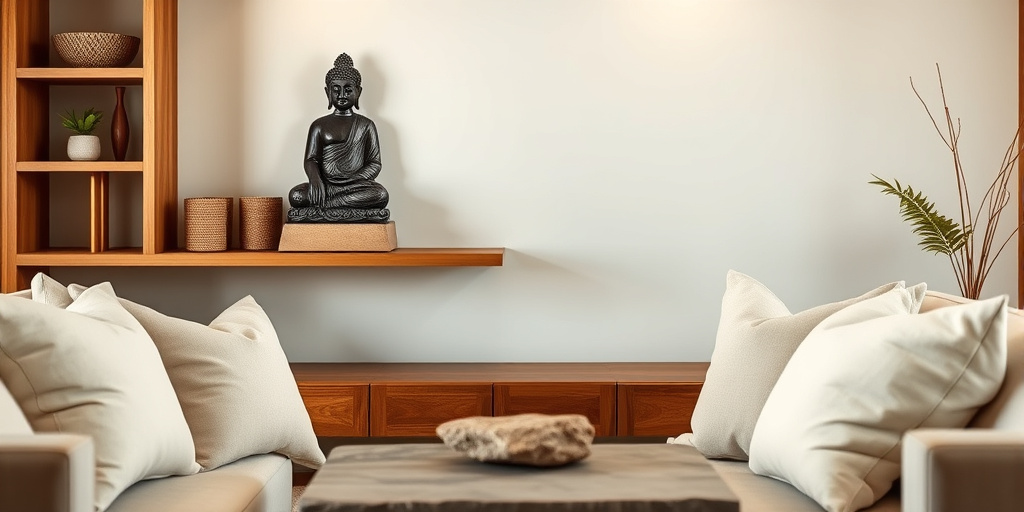 Buddha Deko im Wohnzimmer - - Natürliche Materialien integrieren