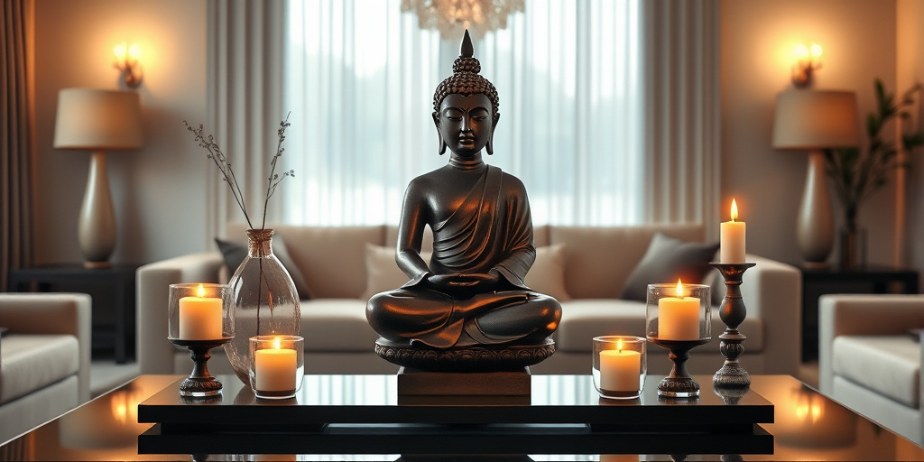 Buddha Deko im Wohnzimmer - - Symmetrie für Balance schaffen
