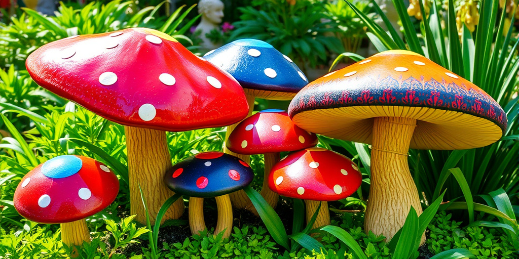 Farbige Garten-Deko-Pilze