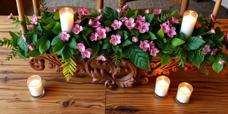 Holz-Blumen Tischdekoration Ideen