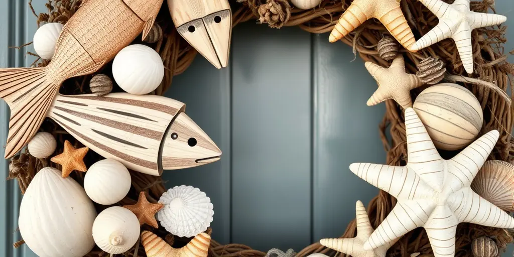 Holzdeko für Fische - Maritimer Türkranz: Willkommen mit Holzfisch-Akzent