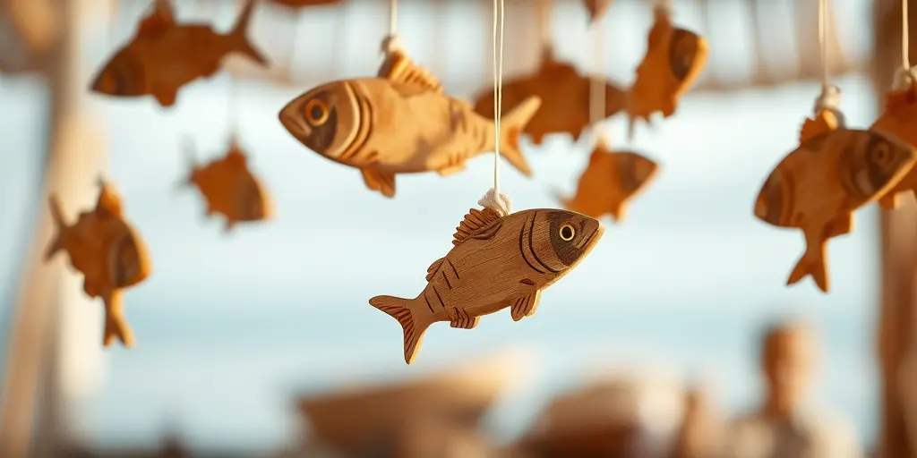 Holzdeko für Fische - Schwimmende Wandkunst: Holzfische an der Leine