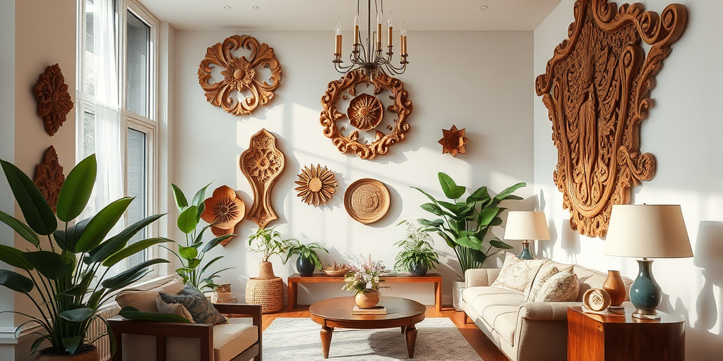 Holzdekorationen für stilvolles Wohnzimmer
