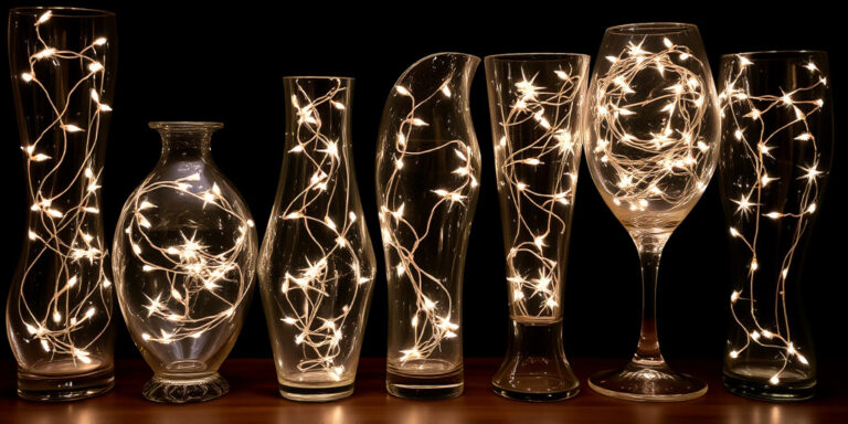 Magische Glasvasen mit Lichtern