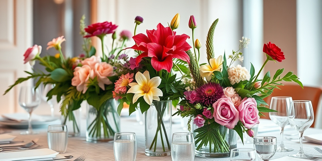 Moderne Tischdeko mit Blumen