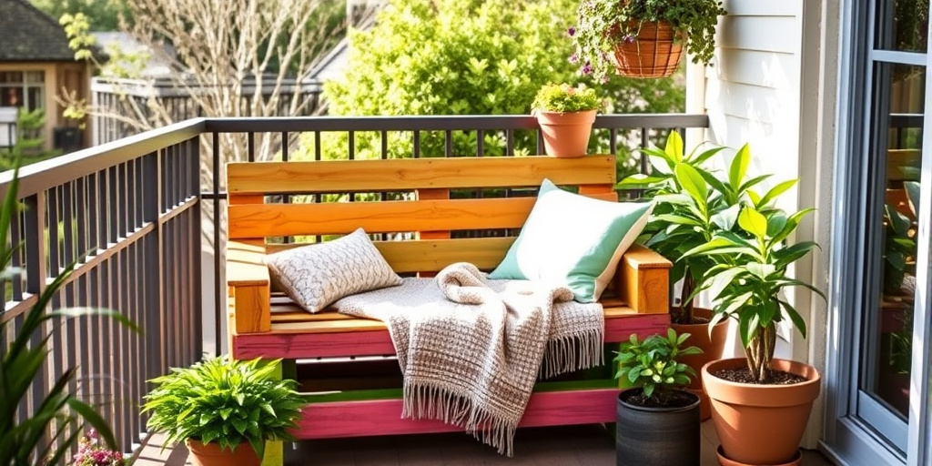 Paletten-Deko draußen - - DIY-Paletten-Bank für den Balkon