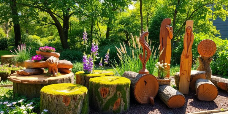 Rustikale Holzstamm-Dekoration für Garten