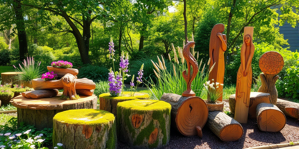Rustikale Holzstamm-Dekoration für Garten