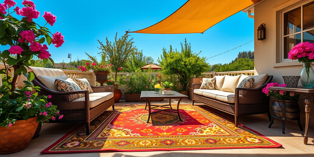 Terrassendeko im Sommer - - Teppiche für eine wohnliche Atmosphäre