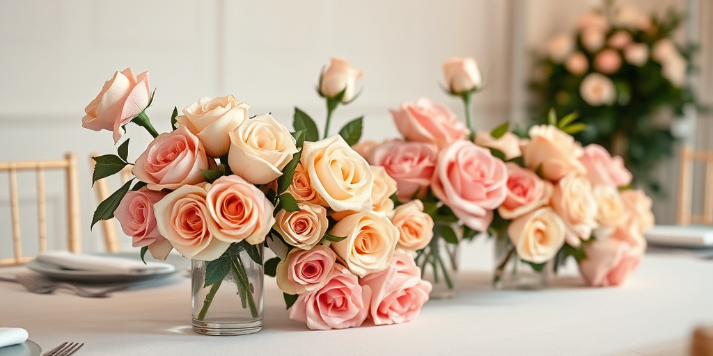 Tischdeko Hochzeit Blumenideen - - Elegante Rosenarrangements in Pastelltönen