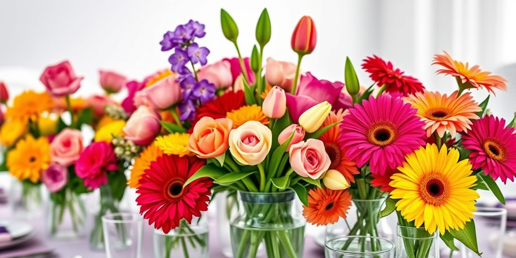 Tischdeko Ideen für Geburtstagsfeiern - - Farbenfrohe Blumenarrangements