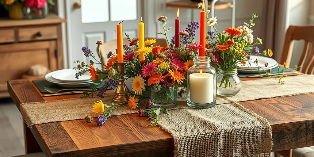 Tischdeko im Frühling mit Naturmaterialien - Natürliche Tischläufer aus Sackleinen und Jute