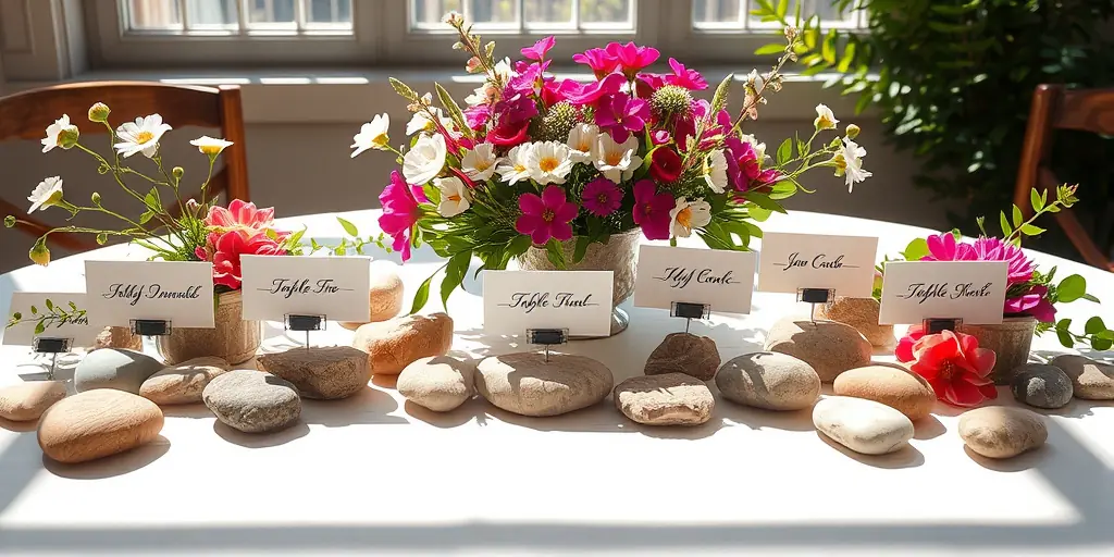 Tischdeko im Frühling mit Naturmaterialien - Tischkartenhalter aus Natursteinen