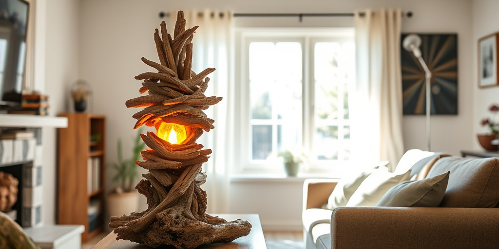 Treibholz-Deko im Wohnzimmer - - Einzigartige Treibholz-Lampen kreieren
