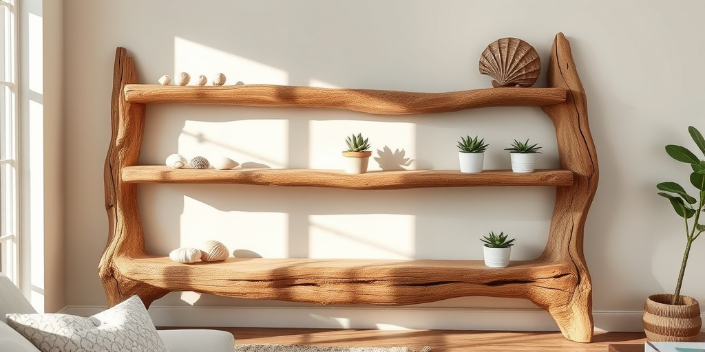 Treibholz-Deko im Wohnzimmer - - Treibholz-Regal für maritimen Flair bauen