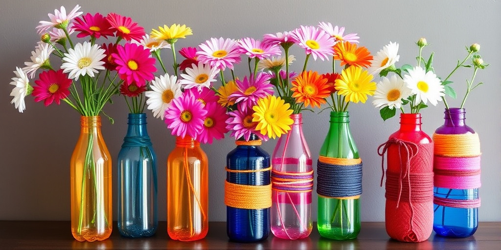 Upcycling Deko Ideen - - Plastikflaschen in bunte Vasen verwandeln