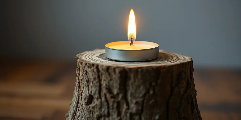 Baumstamm als Kerzenhalter