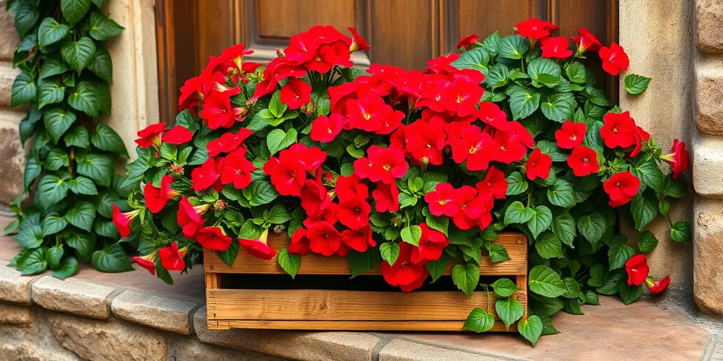 Blühende Holzkisten-Arrangements
