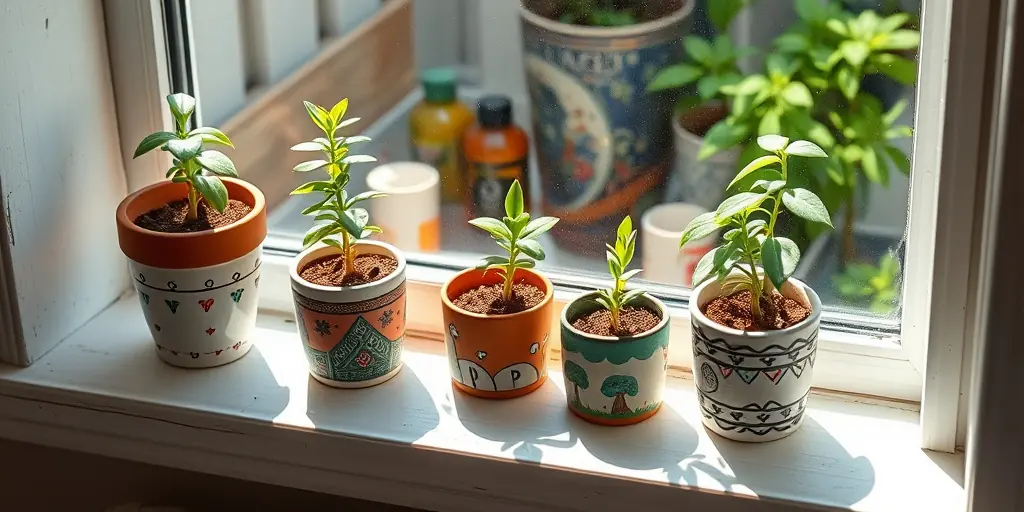 Blumentöpfe bemalen und bekleben