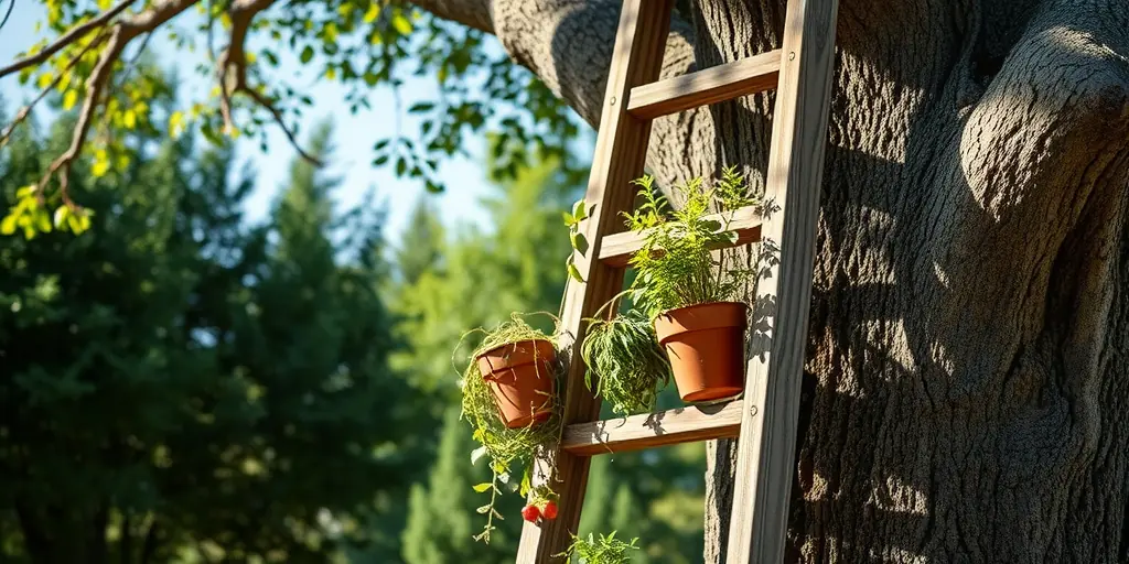 Die alte Leiter als Blumenregal