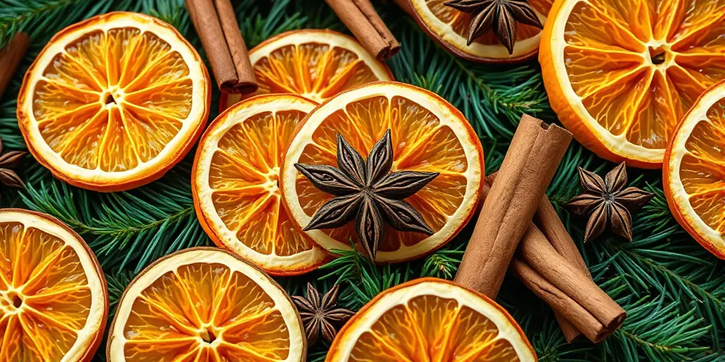 Duftende Dekoration mit Orangenscheiben und Gewürzen