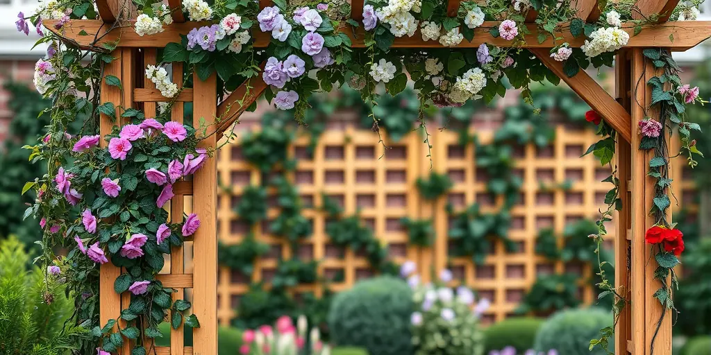 Grüne Wände mit Rankgittern