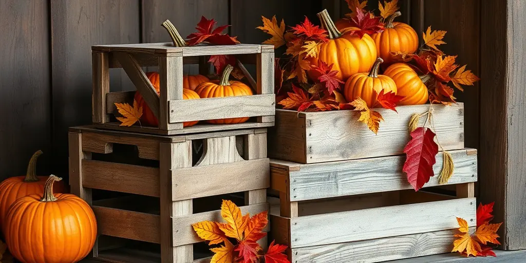 Herbstliche Dekoration mit Holzkisten