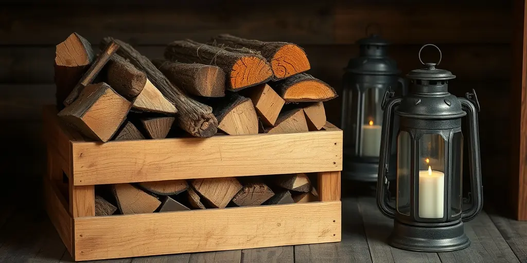 Holzkisten als Brennholz-Lager