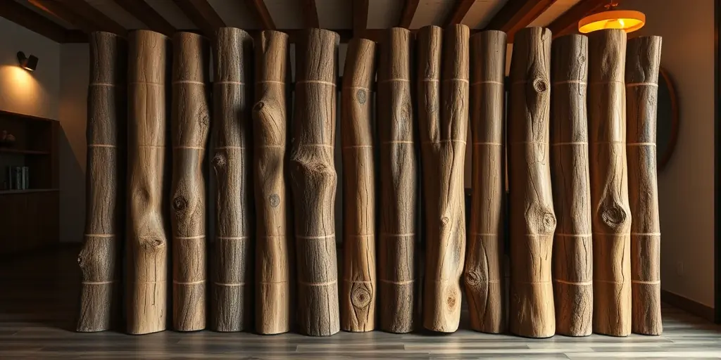 Raumteiler aus Holzstämmen