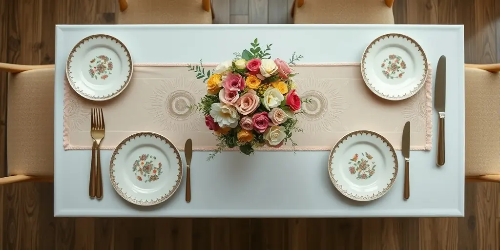 Tischdekoration mit Blumen und mehr