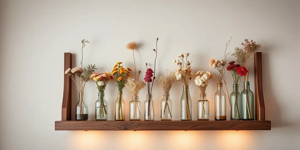 Wanddekoration mit Trockenblumen